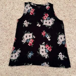 J. Jill Black Tank Top and Cropped Pant with Pink and White Floral Pattern
